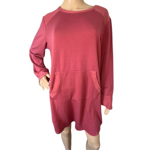 Bebop Pale Red Soft Warm Long Sleeve Mini Dress With Front Pocket - Picture 1 of 4
